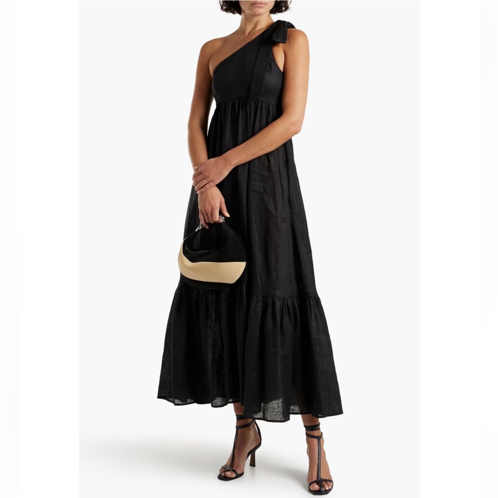 Zimmerman Linen Black Tiered A-Line Maxi Dress